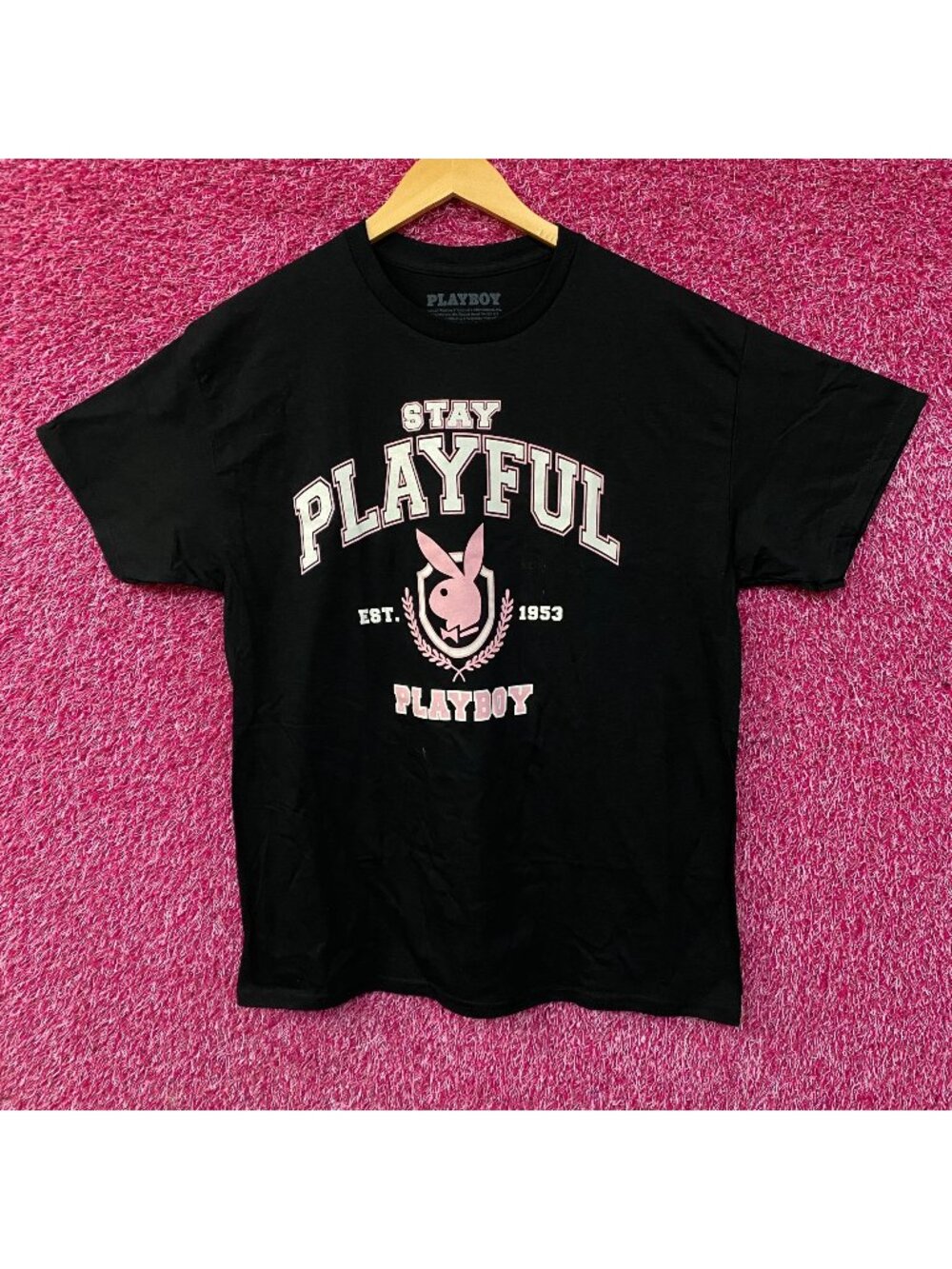 Playboy "Stay Playful" Pink Logo Graphic T-Shirt Large